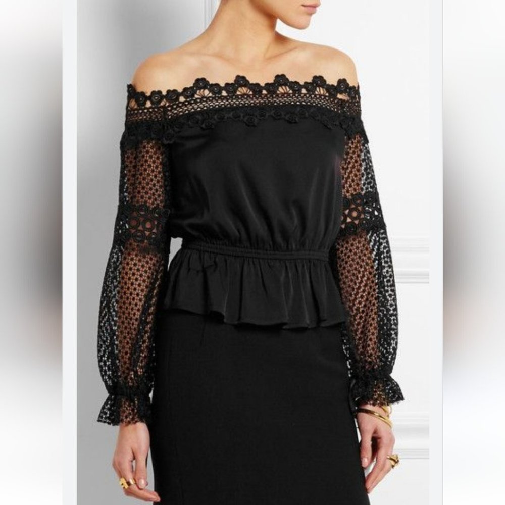 Self-Portrait Black Lace Off-Shoulder Jumpsuit